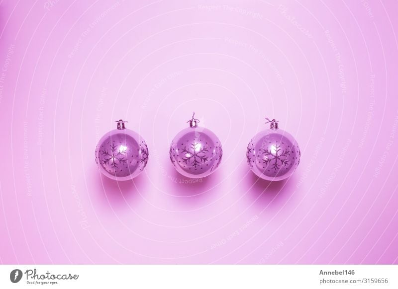 Pink Christmas ball baubles isolated on pink background, Design Happy Beautiful Winter Decoration Feasts & Celebrations Christmas & Advent Toys Ornament Sphere