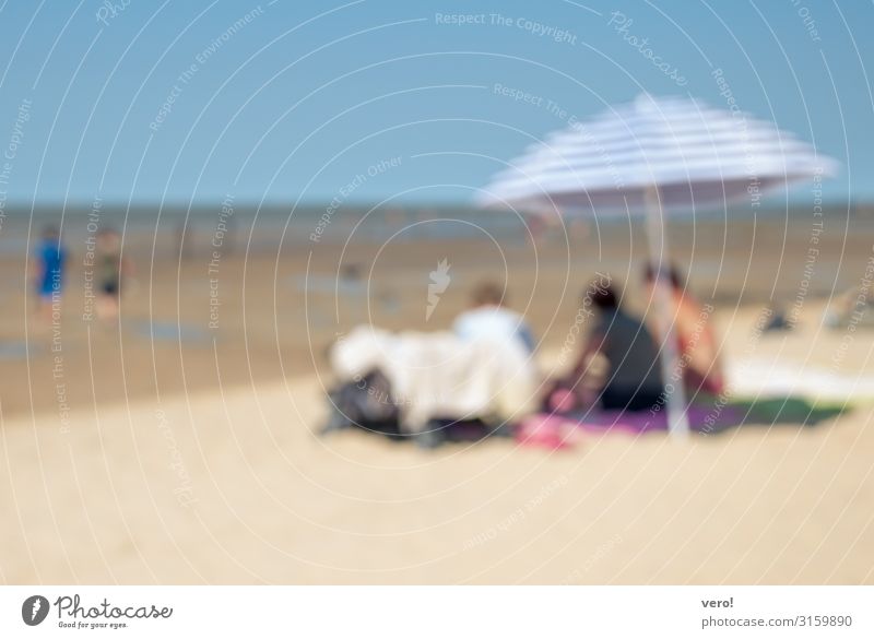 blurred people on beach Trip Summer vacation Sun Beach Ocean Human being 3 Sunshade Sand Swimming & Bathing Relaxation Communicate Sit Dream Happy Bright