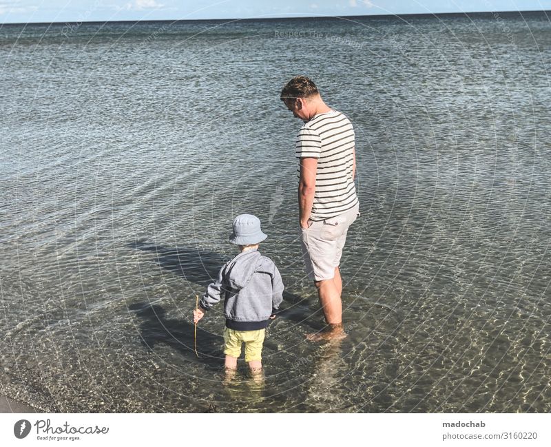 Standing in the sea Child Father vacation Ocean Water Toddler Son Relaxation Summer Family & Relations Vacation & Travel Together Nature Lifestyle people