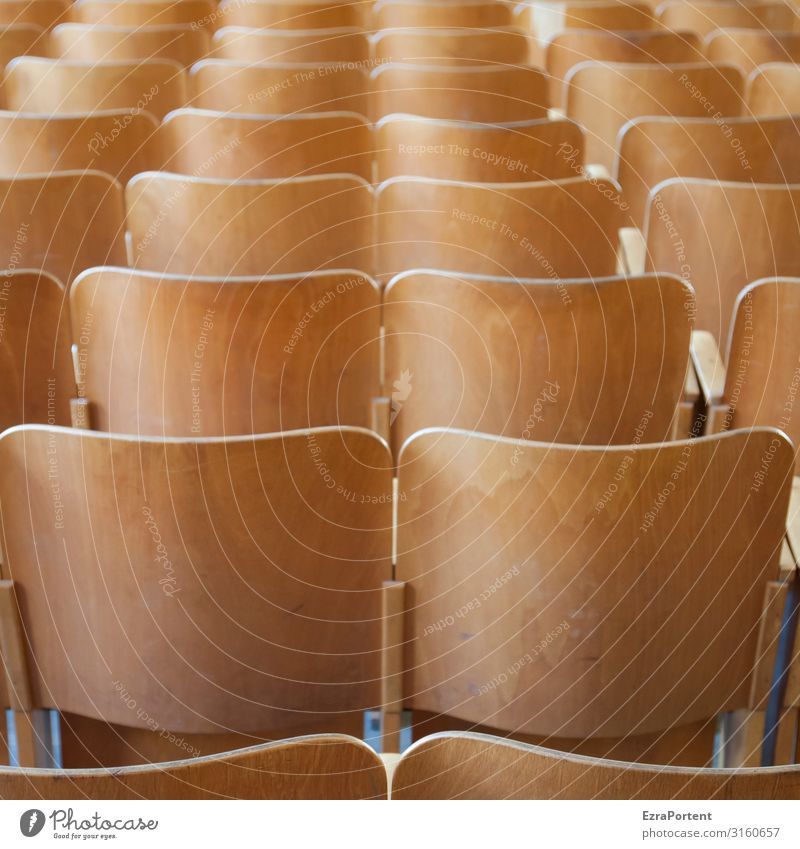 assembly hall Wood Brown Chair Backrest Many Assembly Auditorium Lecture hall Row Row of seats Seat Colour photo Interior shot Pattern Structures and shapes