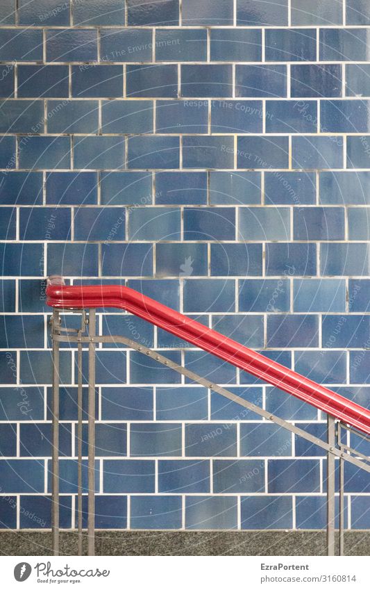 -\ Manmade structures Wall (barrier) Wall (building) Facade Line Stripe Blue Red Esthetic Design Handrail To hold on Hold Tile Graphic Colour photo Abstract