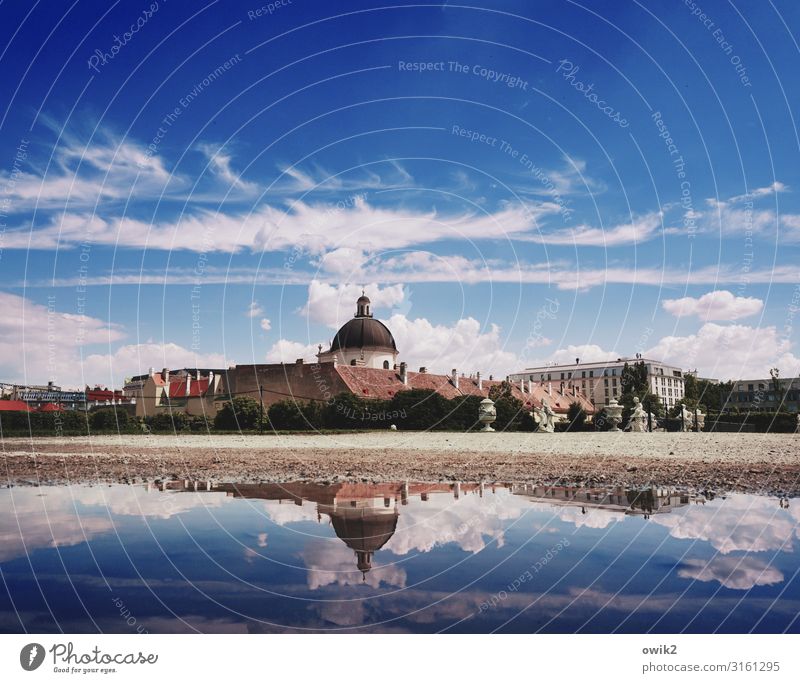 Gewienert Earth Sky Clouds Horizon Summer Puddle Vienna Capital city Downtown House (Residential Structure) Church Town Calm Idyll Religion and faith