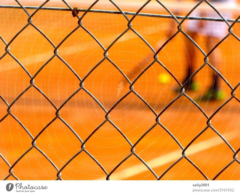 game - set - match... Tennis Tennis court Tennis ball Tennis player Tennis Game Wire netting fence Grating Net Sand place Red Sports workout blurred