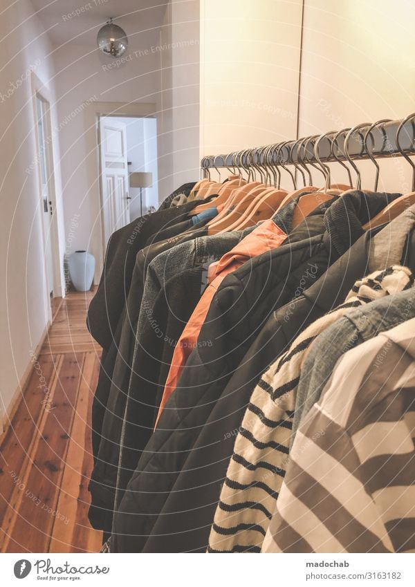 Clothes rail in the hallway Living or residing Flat (apartment) Interior design Decoration Hallway Door Fashion Clothing Jacket Coat Infinity Modern Orderliness