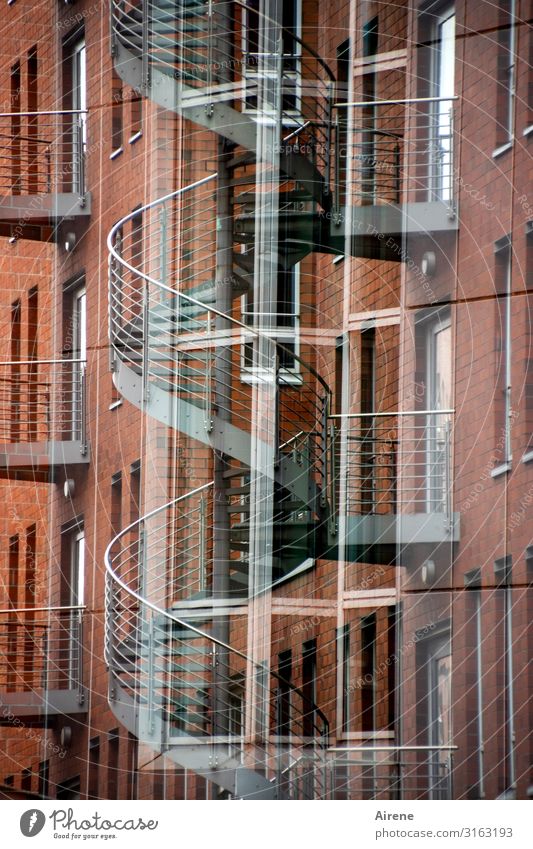 Treppenwitz | UT Hamburg Old warehouse district Port City Deserted House (Residential Structure) Brick facade Winding staircase External Staircase