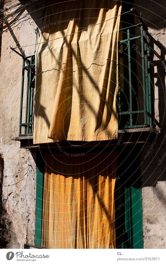 via lume Warmth Palermo Italy Southern Europe Sicily Wall (barrier) Wall (building) Window Drape Cloth Esthetic Orange Screening Private sphere Colour photo
