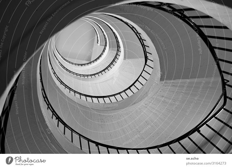 ascent Stairs Elegant Gray Beautiful Staircase (Hallway) Banister Bauhaus Concrete Spiral Square Circle Shadow Black & white photo Interior shot Pattern