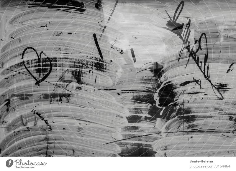 Cordial - friendly daubing Sincere Heart-shaped Emotions Sign Daub Art Abstract Black and white photography Declaration of love unusual vigorous Brutal Movement