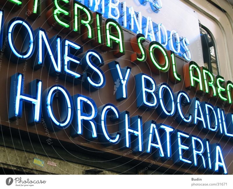 horchateria Neon light Neon sign Wall (building) Spain Photographic technology Detail Blue