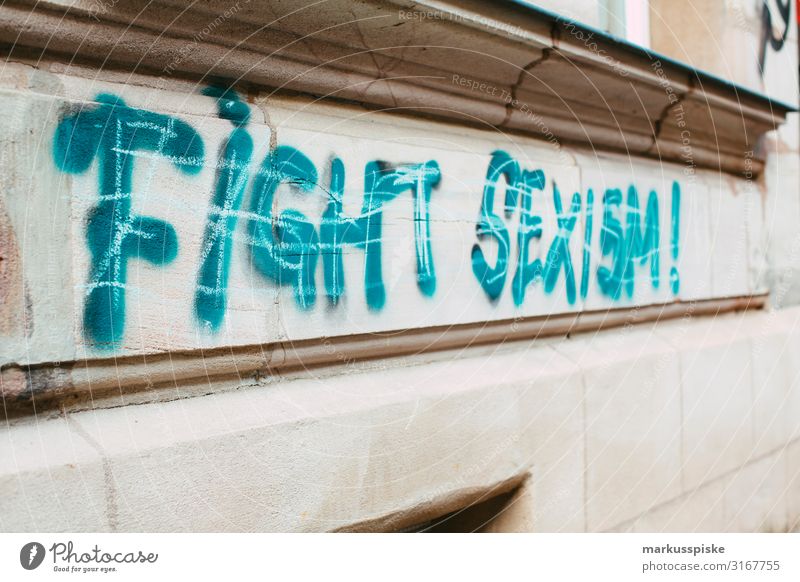 Fight sexism! graffiti Lifestyle Human being Young woman Youth (Young adults) Woman Adults Female senior Group Art Work of art Painting and drawing (object)