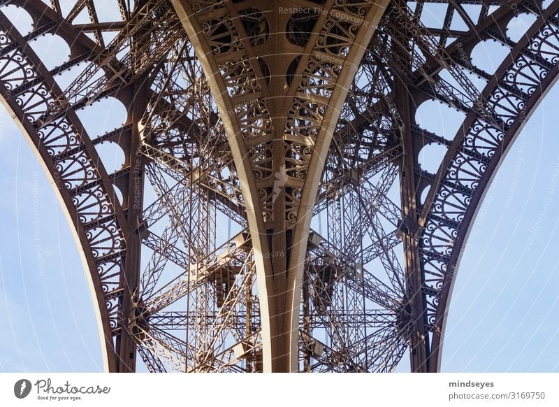 Detail of the Eiffel Tower Paris Deserted Old Esthetic Exceptional Retro Steel carrier Arch Continuity Colour photo Exterior shot Day
