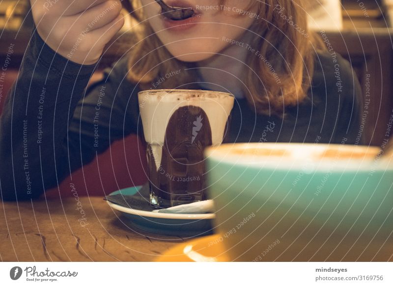 Chocolat chaud in a Parisian cafe French Hot Chocolate Coffee Cup Glass Spoon Lifestyle City trip Drinking Café Girl Infancy 1 Human being 3 - 8 years Child