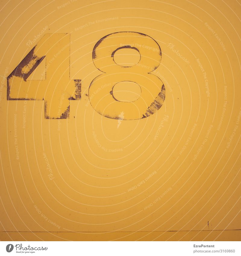 48 Sign Digits and numbers Signs and labeling Signage Warning sign Old Dirty Trashy Yellow Birthday Broken Abrasion Colour photo Exterior shot Abstract Pattern