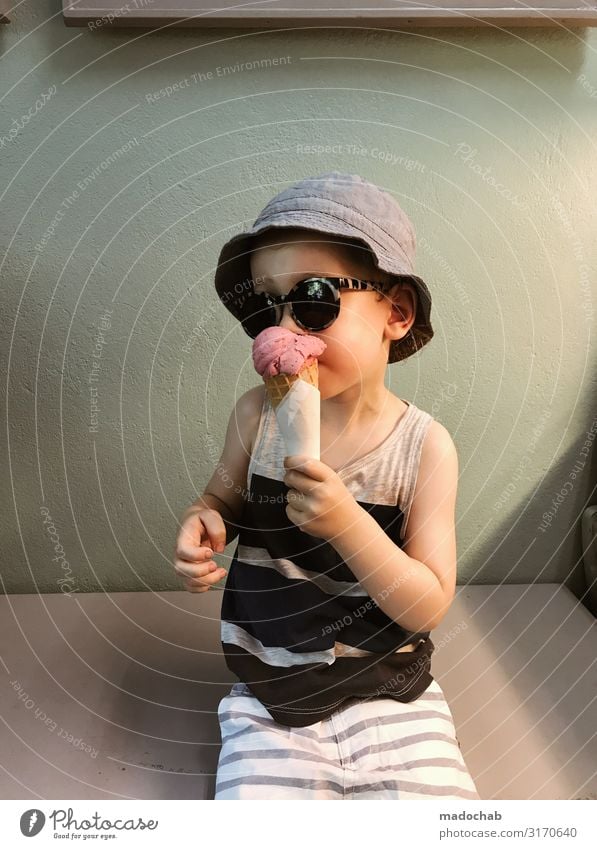 Paradise - Boy eats ice cream summer sunglasses happiness enjoyment Ice cream Nutrition Eating Vacation & Travel Tourism Trip Human being Toddler Boy (child) 1