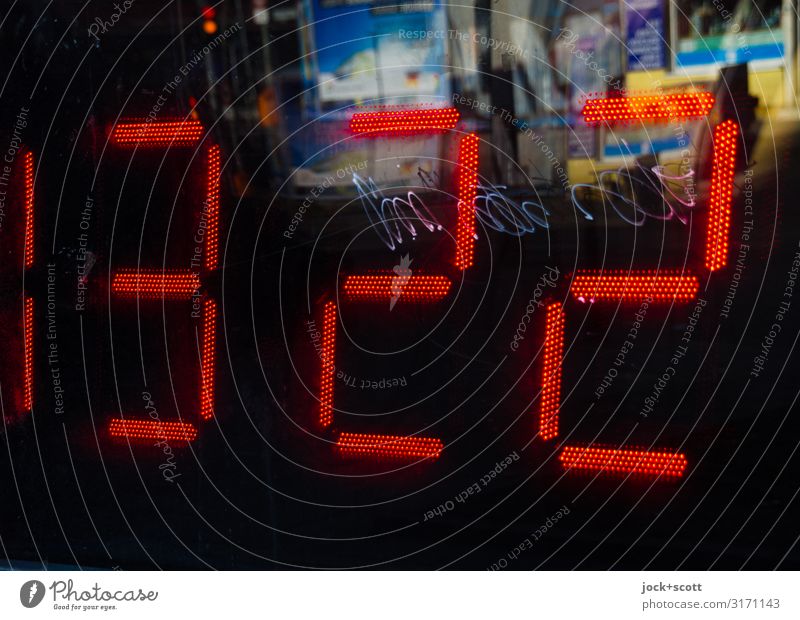 blurred at 13:23 Street art Downtown Berlin Clock hand Point in time Display Digital Glass Digits and numbers Keyword Sharp-edged Large Retro Red Design