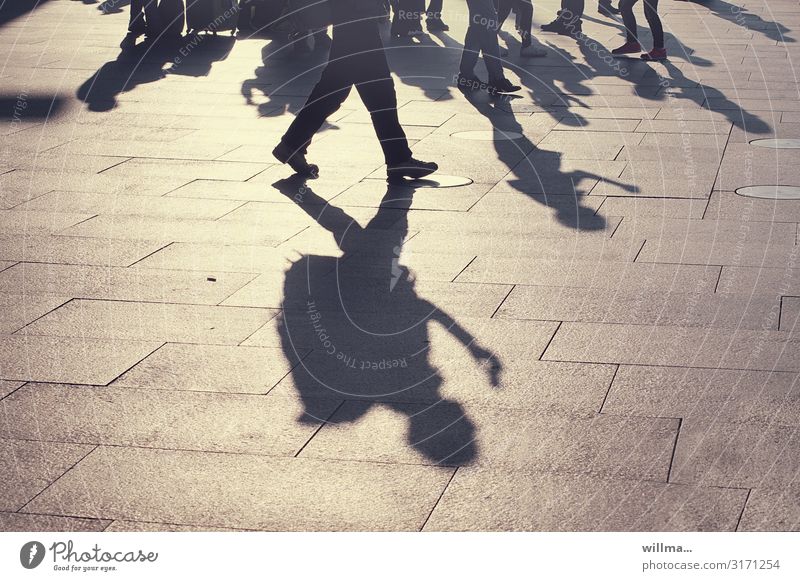 Shadow of a group of people on a public square Human being Group Places Business Going Stand In transit Light and shadow Shadow play Tourist Traveling Backpack