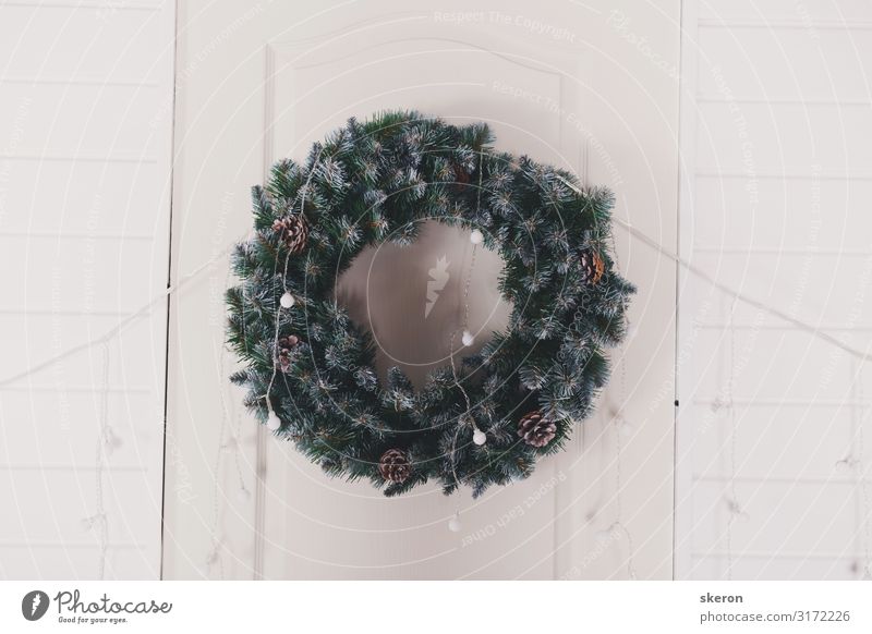Christmas wreath hanging on the front door Lifestyle Shopping Luxury Elegant Style Design Living or residing Flat (apartment) House (Residential Structure)