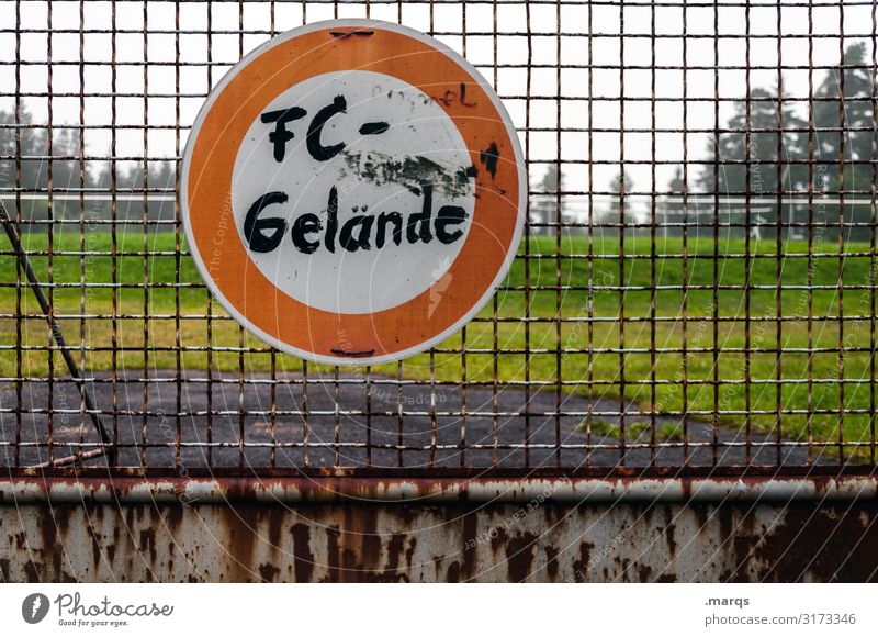 talent factory Leisure and hobbies Sports Ball sports Sporting Complex Football pitch Meadow Fence Soccer club Metal Signage Warning sign Road sign Graffiti