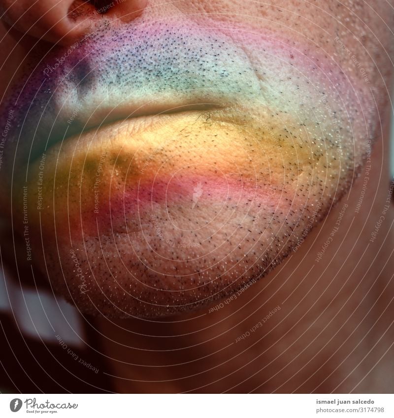 face with a rainbow on the lips Face Lips Man Human being Rainbow Symbols and metaphors Colour Multicoloured Rainbow flag Homosexual Pride diversity Tolerant