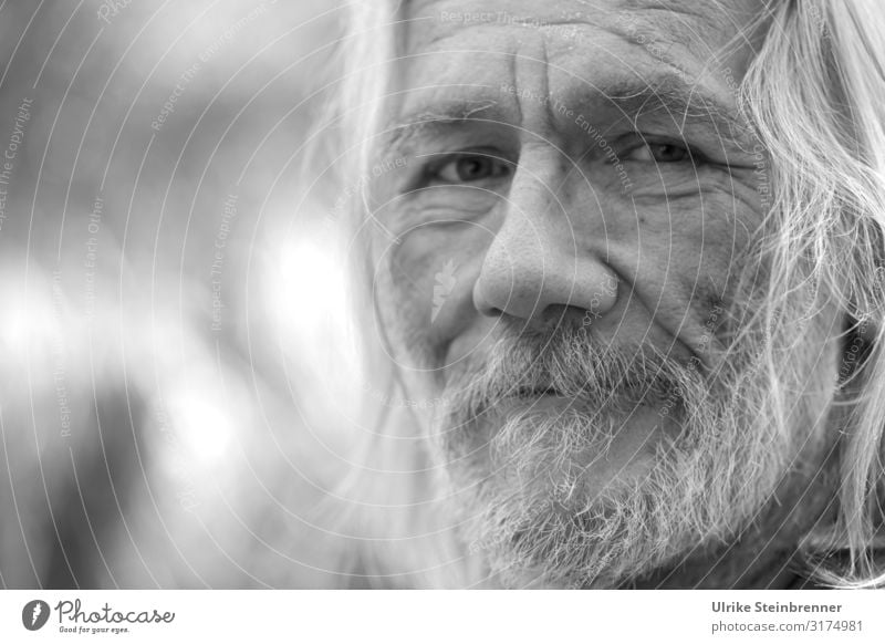Old man with long grey hair Human being Masculine Man Adults Male senior Senior citizen Life Head Hair and hairstyles Face Eyes Nose Facial hair 1