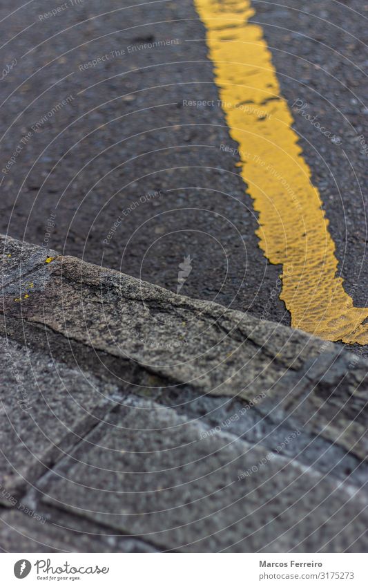 yellow line near the sidewalk Vacation & Travel Motoring Street Line Stripe Yellow Black way roadway Asphalt Rough prohibit Roadside Surface Doppelganger lane