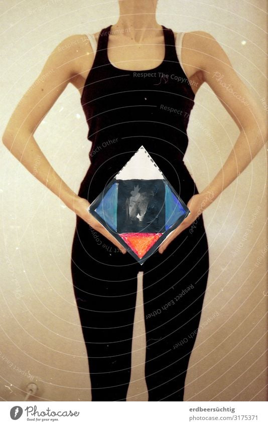 Geometry vs. biology - collage with rhombus on the abdomen of a female body whose arms also form a rhombus Body Healthy Feminine Young woman