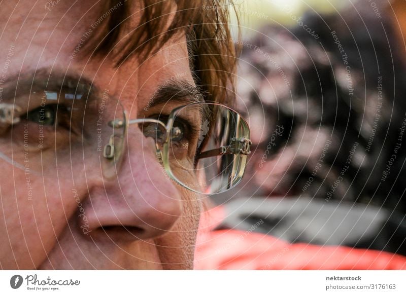 Details of Middle Aged Woman's Face Adults Eyeglasses Think Self-confident Determination Idea nose eyes Middle-aged Caucasian focus on foreground closeness