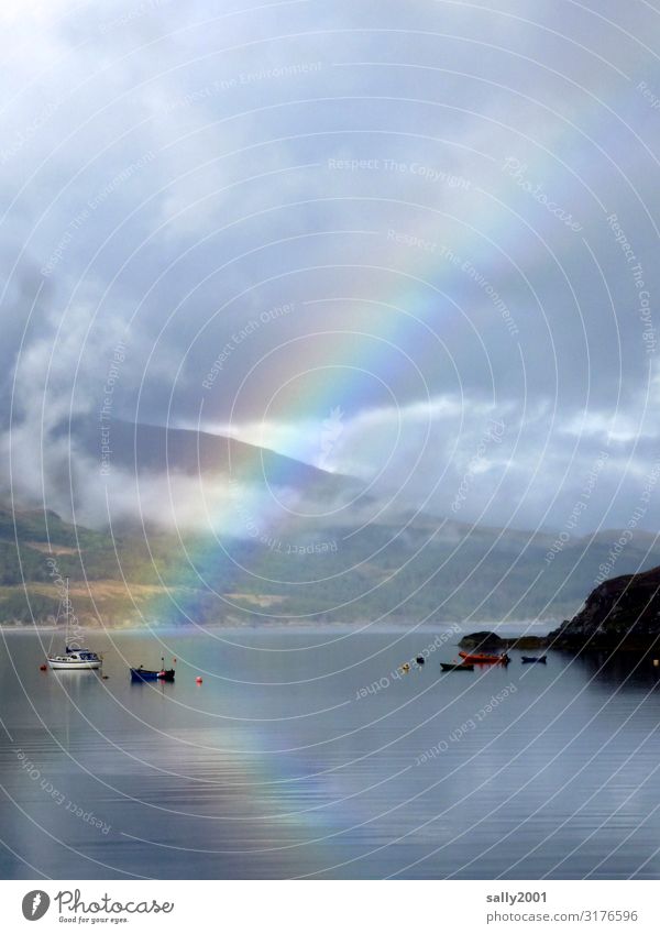 when the rainbow is reflected in the water... Rainbow Lake Ocean Hollow Scotland Prismatic colors boat Games solution Reflection Nature Landscape Bay Buoy