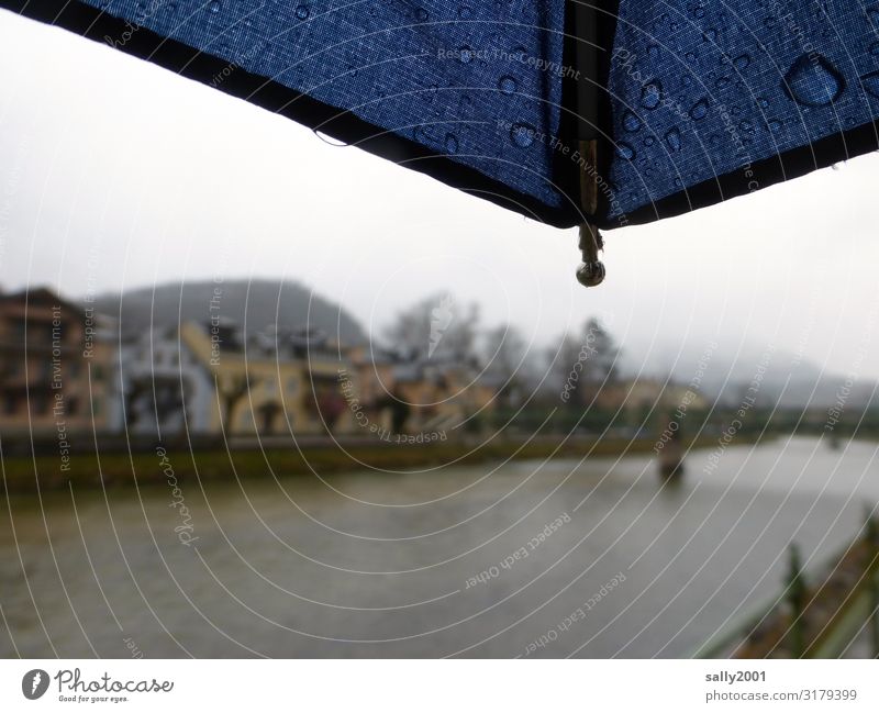 November weather... Autumn Bad weather Fog Rain River bank Traun Bad Ischl Village Small Town Downtown House (Residential Structure) Dark Cold Loneliness Calm