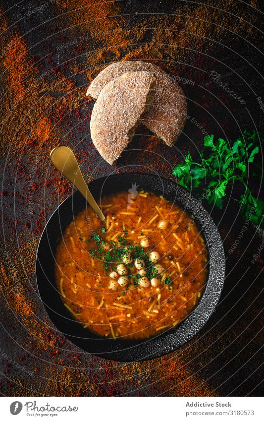 Traditional Harira soup for Ramadan Soup ramadan Moslem halal Food Home-made Kitchen Healthy Stew Chickpeas Lentils Coriander Tomato Vegetable arabic Arabia