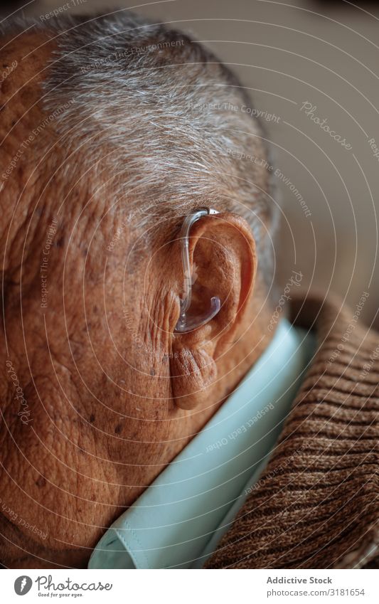 Detail of a hearing aid Sense of hearing Technology Old device deaf Man Ear Close-up Human being Equipment Considerate Medication instrument Illness Healthy Age