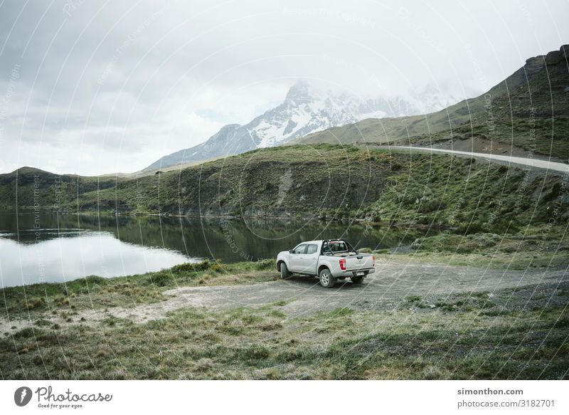 Chile Nature Landscape Mountain Peak Snowcapped peak Glacier Coast Lakeside Means of transport Motoring Street Car Adventure Esthetic Movement Loneliness