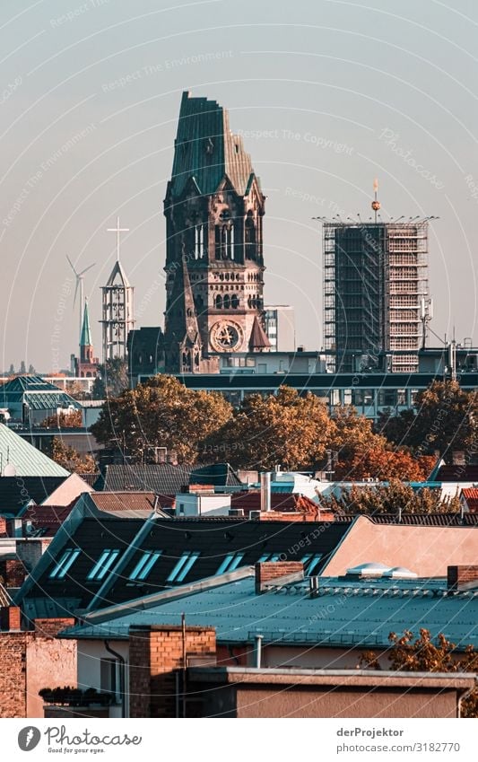 View over the roofs of Berlin with a view of the Memorial Church Long shot Exceptional Hip & trendy Cool (slang) Esthetic Sightseeing City trip Pattern Abstract