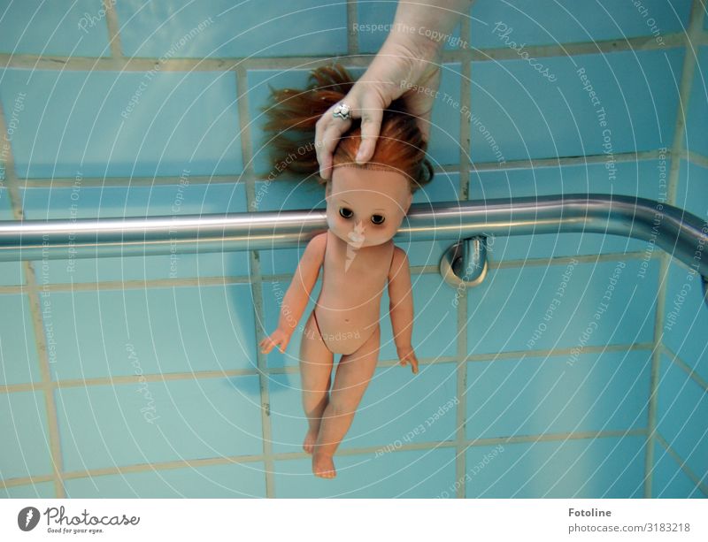 diving education Elements Water Bright Near Naked Wet Blue Brown Silver Doll Hair and hairstyles Swimming pool Dive Swimming & Bathing Handrail Arm Legs Head