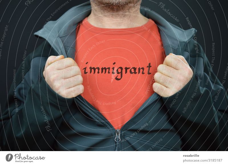 Immigrant lost. Human being Masculine Man Adults Chest Hand 1 T-shirt Jacket Exceptional Red Brave Acceptance Hospitality Solidarity Politics and state Lose
