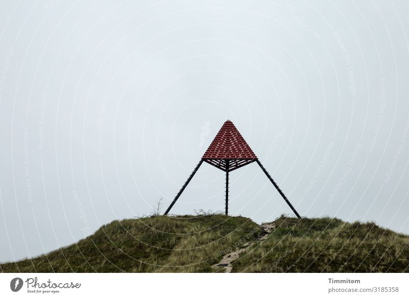 A sea mark on the dune Navigation mark duene Denmark Metal Wood Marram grass Sky Vacation & Travel Deserted Lanes & trails
