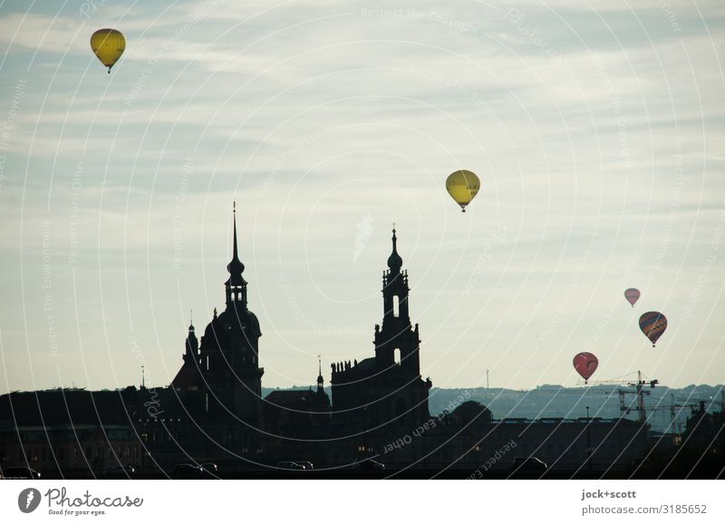 High flyer Dresden Beautiful weather Downtown Church Aviation Hot Air Balloon Flying Free Above Town Moody Together Romance Horizon Inspiration Ease Mobility