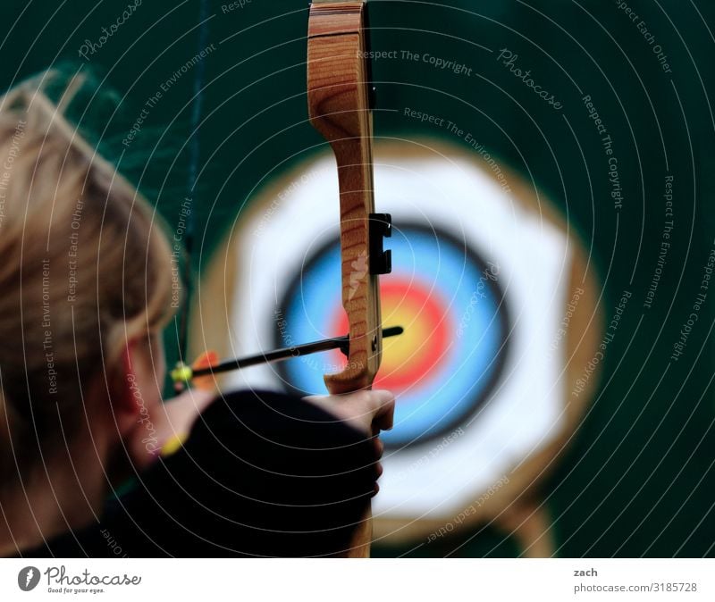 Blur the target. Playing Hunting Archer Bow Archery Target Sports Sportsperson Sporting event Success Sporting Complex Feminine Young woman Youth (Young adults)