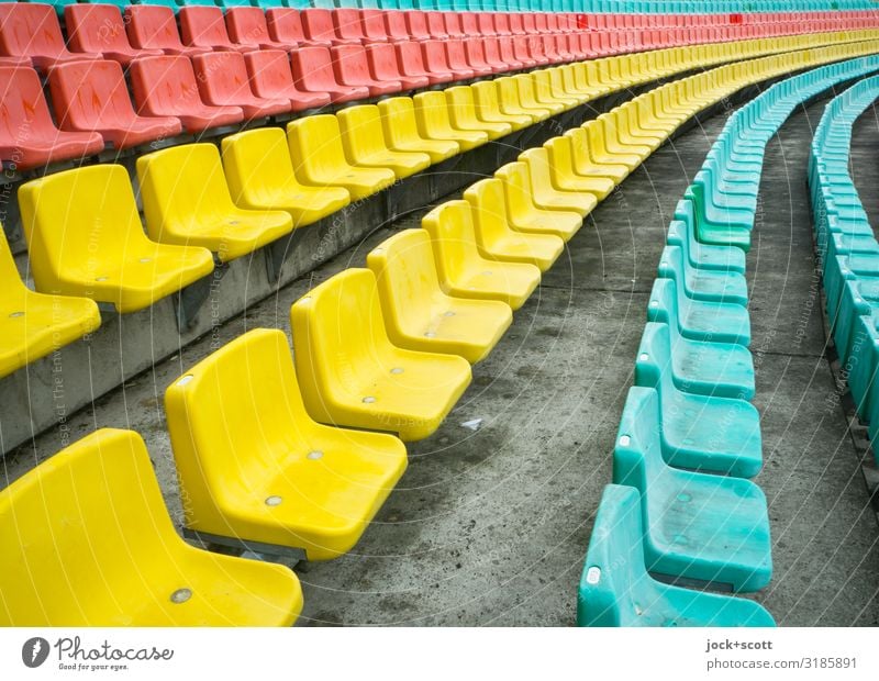 colorful rows of seats Design Stands Sporting Complex Stadium Seat Prenzlauer Berg Row of seats Concrete floor Plastic Stripe Authentic Exceptional Free Long