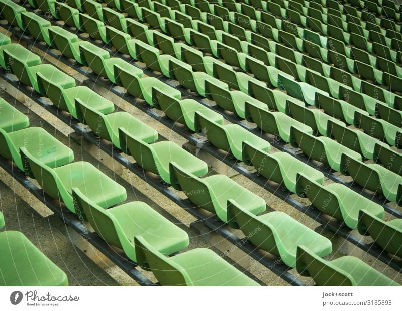 Seating rows equal green Stands Sporting Complex Stadium Collection Row of seats Plastic Authentic Free Long Many Green Equal Perspective Symmetry Side by side