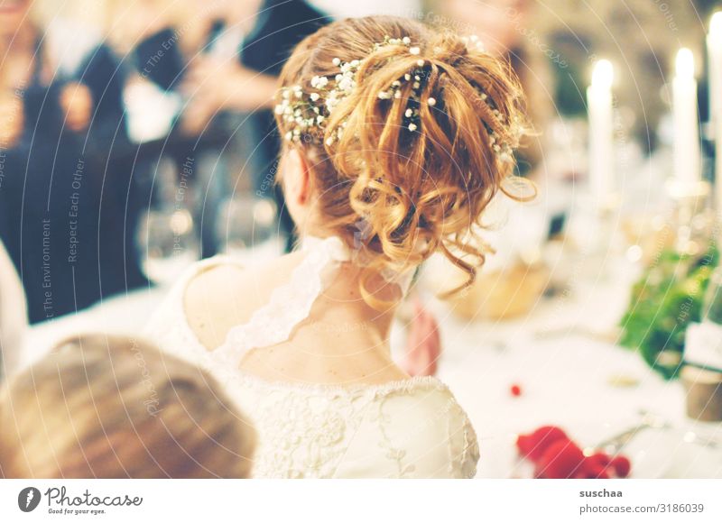 brewing hairstyle Woman Bride Wedding Back of the head Hair and hairstyles Pinned up hairstyle Festive Feasts & Celebrations Table Set meal Together feast