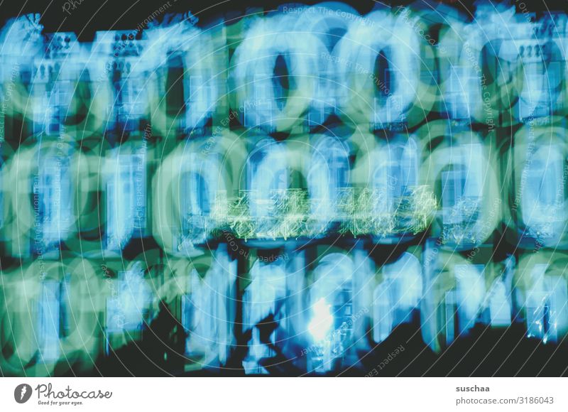 Zero & one blur. Zeros & ones 0 1 Digits and numbers Digital on/off Light light and dark digital age Abstract Colour Blue-green Blur