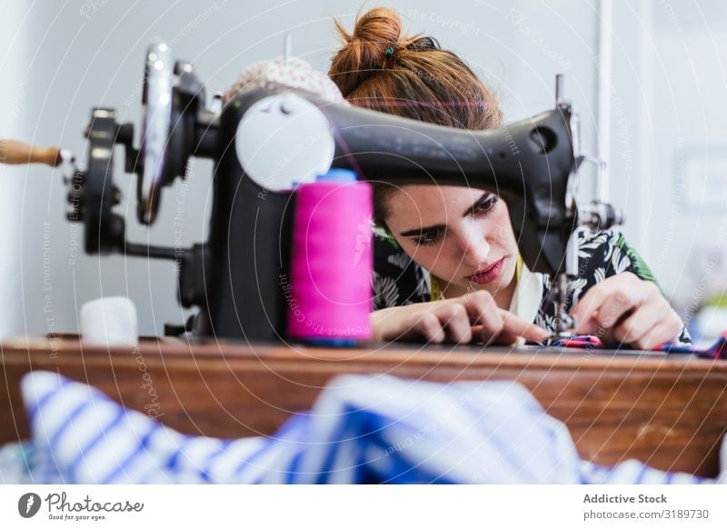 Teenage girl in a sewing school Woman Grade (school level) Classroom Youth (Young adults) Clothing Embroidery Factory Girl Profession machine Pattern School