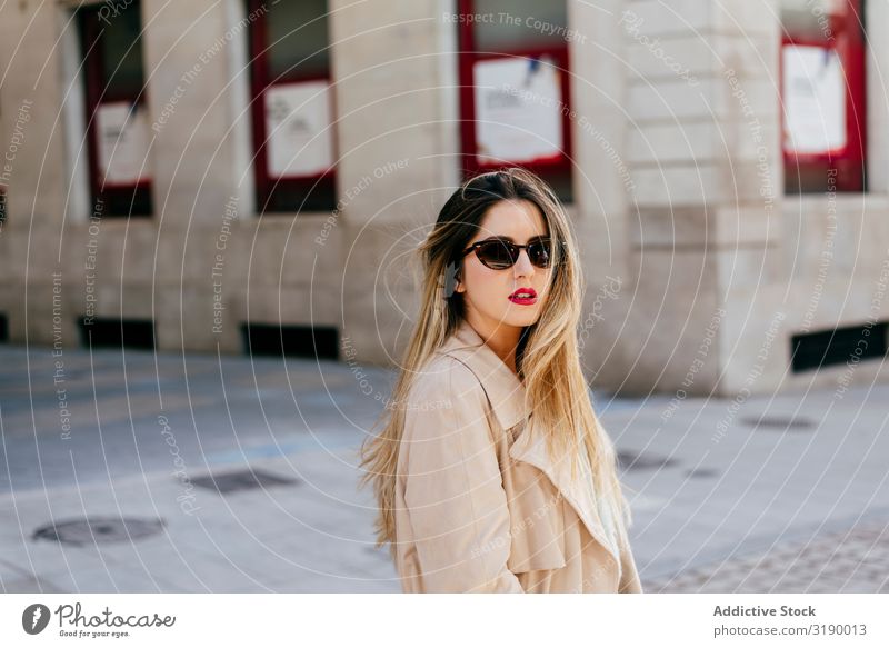 Young woman in sunglasses posing on street Woman Posture Street Style Sunglasses City Youth (Young adults) Beautiful Attractive pretty Charming To enjoy