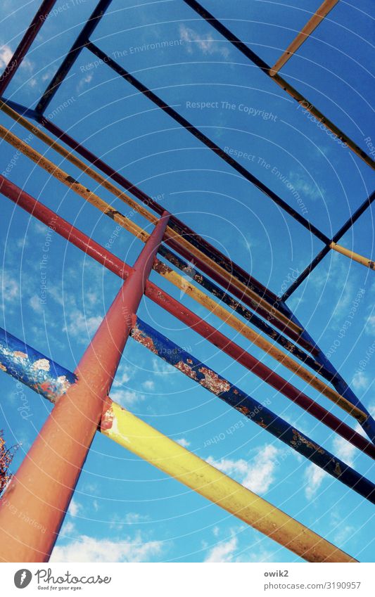 non-ferrous metal Sky Clouds Beautiful weather climbing scaffold Metal Old Simple Firm Blue Multicoloured Yellow Orange Red Past Prop Construction Thrifty Tilt