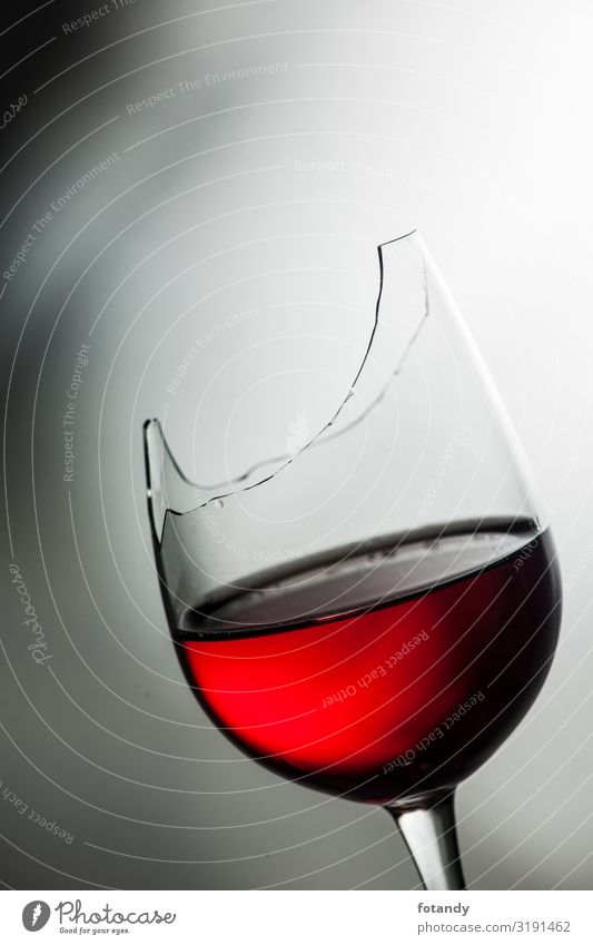 Upper part of broken wine glass with red wine Beverage Alcoholic drinks Wine Crockery Glass Design Drinking Art Exceptional Gray Red Threat Idea Creativity