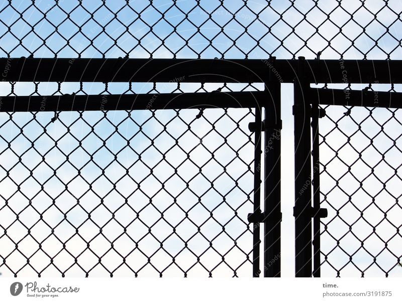 Stories of the fence (XXXVIII) Sky Beautiful weather New York City Manmade structures Door Gate Fence Wire netting Wire netting fence Line Network Safety