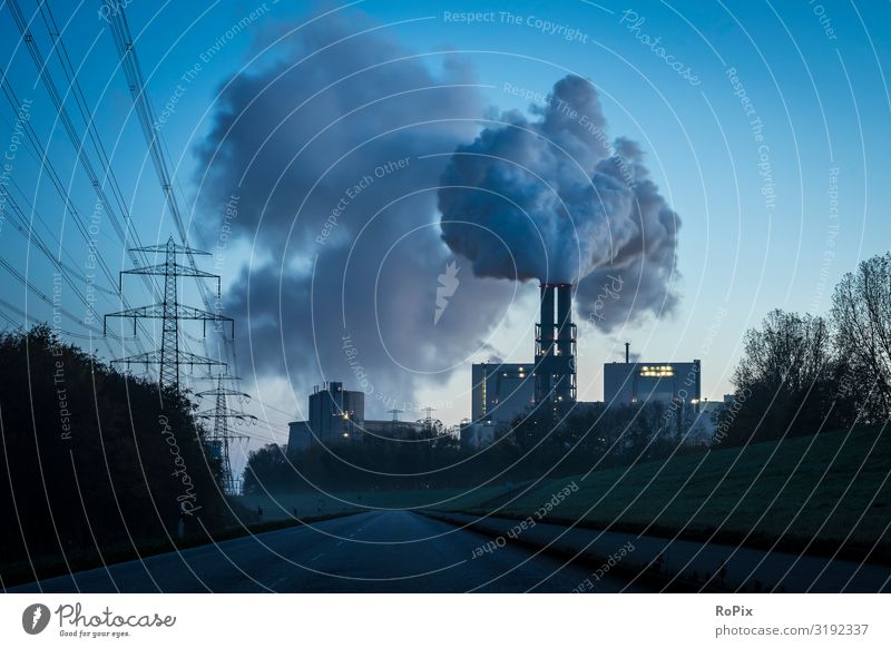 Electrical power station at dusk. Lifestyle Luxury Design Science & Research Work and employment Profession Workplace Factory Economy Industry Trade