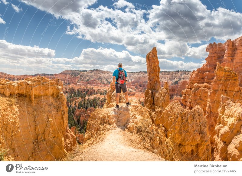 Male tourist enjoying the scenic view at the Bryce Canyon, Utah Vacation & Travel Mountain Man Adults Nature Landscape Sky Park Rock Monument Stone Gold Red