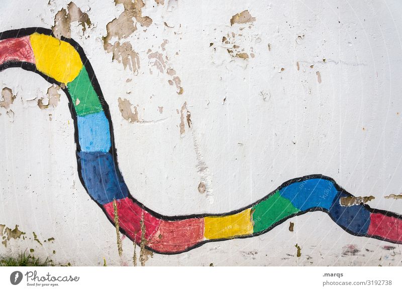 Colourful snake variegated Wall (building) White Old Infancy Schoolyard Kindergarten Painting (action, artwork) Meandering